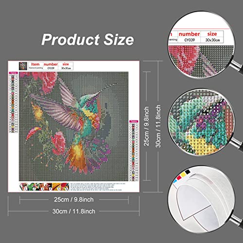 Stalente Diamond Painting Kits for Adults 5D DIY Diamond Art Kits for Beginners Round Full Drill Diamond Painting for Home Wall Decoration Gift 30x30cm Hummingbird - Image 2