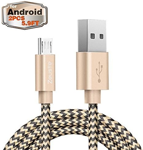Zeuste Micro USB Cable 2Pack 5.9ft Nylon Braided Android Charging Cable for Samsung, Nexus, LG, Motorola, Android Smartphones and More