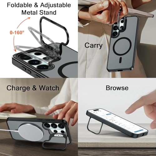Image of TheGiftKart for Samsung S26 Ultra Case | Shockproof Hard Back Cover | Built-in Stand | Hybrid Shockproof Galaxy S26 Ultra Cover (PC & TPU, Matte Frosted Back, MagSafe Compatible, Translucent Black)