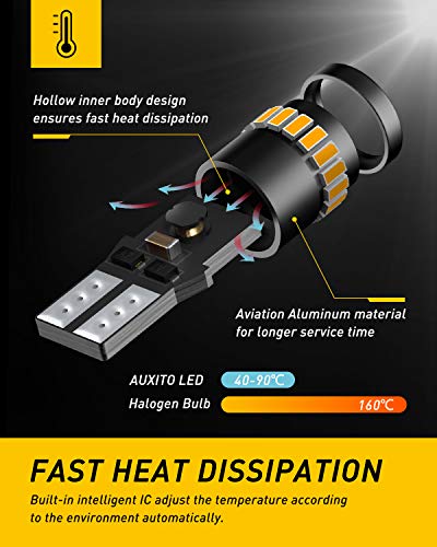 Image of AUXITO 194 LED Light, Amber Yellow 168 2825 W5W T10 Wedge LED Replacement Light Kit Error Free for Car Dome Map Door Parking License Plate Marker Lights, Pack of 10