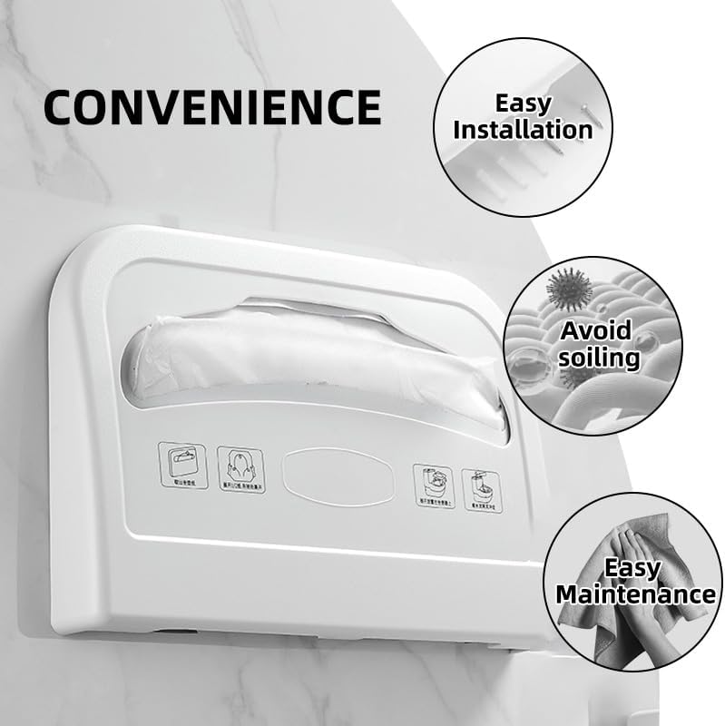 Wall Mount Half-Fold Toilet Seat Cover Dispenser，Toilet Seat Cover Holder Plastic White Dispenser for Disposable Half Fold Toilet Seat Liner for Commercial/Washroom/Office