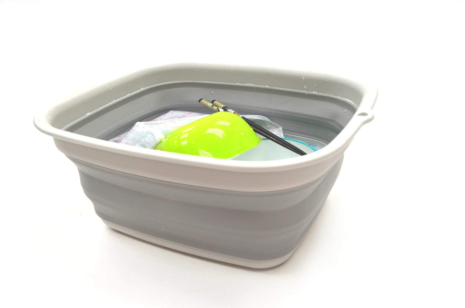 SAMMART 7.7L (2 Gallon) Collapsible Tub - Foldable Dish Tub - Portable Washing Basin - Space Saving Plastic Washtub (Grey, S)