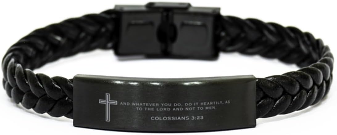 Colossians 3:23 Bracelet Bible Verses Religious Gifts for Women Men Personalized Engraved Colossians 3:23 Braided Leather Bracelet Catholic Christian Gifts for Women Psalm 138:8