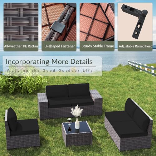 RTDTD Outdoor Patio Furniture Set with Propane Fire Pit Table, 7 Pieces Outdoor Furniture Patio Sectional Sofa Conversation Sets w/ETL Approved 43" Gas Outdoor Fire Table & Coffee Table (Black) - Image 8
