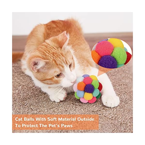 Retro shaw woolen cat toy balls with bell and fuzzy balls, interactive toys for indoor cats and kittens, chew toys, 6 pack - image 5