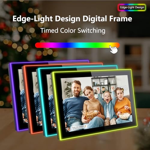 Image of FRAMEO WiFi Digital Picture Frame,Edge-Light Design10.1 inch Photo Frame 32GB,HD IPS Touch Screen LED Light, Wall-Mounted,Easy Set Up Share Photos and Videos via Frameo App