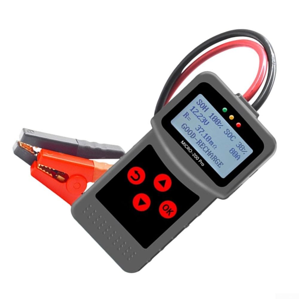 200 Probadores de batería de 12 V/24 V, analizador de carga para batería de arranque, alternador y red de a bordo, CCA 40-2000, AGM/gel/ácido, con pinzas Kelvin para coche/camión/motocicleta
