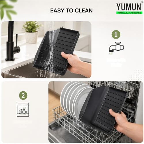 Image of Yumun Sink Splash Guard In Kitchen, Silicone Sink Edge Protector (Black)