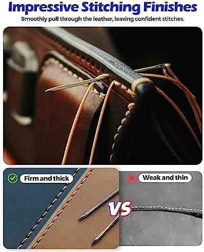 Leather Upholstery Sewing Waxed Thread: PLANTIONAL 218 Yards 210D Wax String Set with 25 Large Eye Hand Sewing Needles, Heavy Duty Sewing Kit for Car Sofa Leather Repair Craft