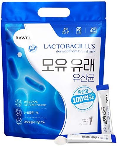 Rawel Daily Probiotics & Prebiotics 10 Billion Lactobacillus Deriver from Breast Milk 4.2oz (0.07oz *60pack) / Supports Gut Health, Digestion, Metabolism and Immunity