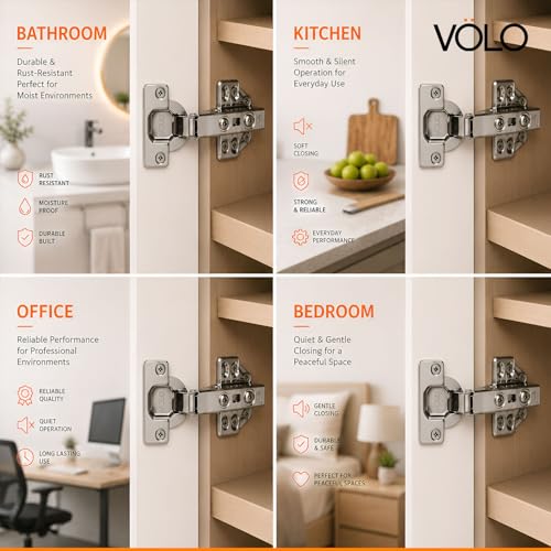 Image of VOLO Cabinet Hinges, Set of 1 (2 Pieces) for Furniture, Wardrobes, Doors, and Storage Units | (3D Soft Close (Stainless Steel), 0 Crank | Full Overlay)