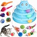 14 PCS Cat Toys for Indoor Cats Kitten, Pet Interactive Fun Roller Exerciser Track Toys 3 Level Cat Teaser Ball Toys with 3 Colorful Balls, Cat Feather Wand Toys