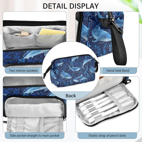 Image of Fisyme Cute Watercolor Whale Sharks Pencil Case Large Capacity Pen Bags Box Big Makeup Pouch Organizer