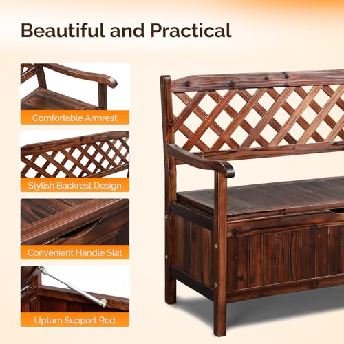 Image of VINGLI Outdoor Storage Bench, Large Wood Deck Box with Seating, Weatherproof Outdoor Bench with Storage Loveseat, 2-Person Wooden Patio Bench for Entryway, Backyard, Garden