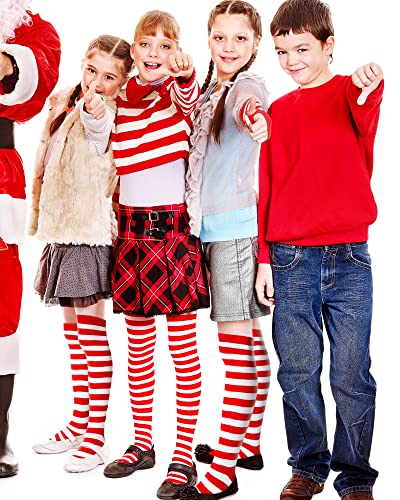 12 Pairs Women Long Striped Socks over Knee Tights Striped High Socks Arm Warmer Gloves Set for Christmas Halloween Cosplay4