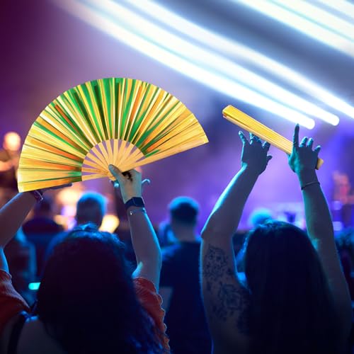 Image of Maitys Large Rave Fan Folding Handheld Fans 13'' Clap Fans for Line Dancing Clack Fan Holographic Festival Accessory for Martial Art Gift Performance, Includes 2 Pouch