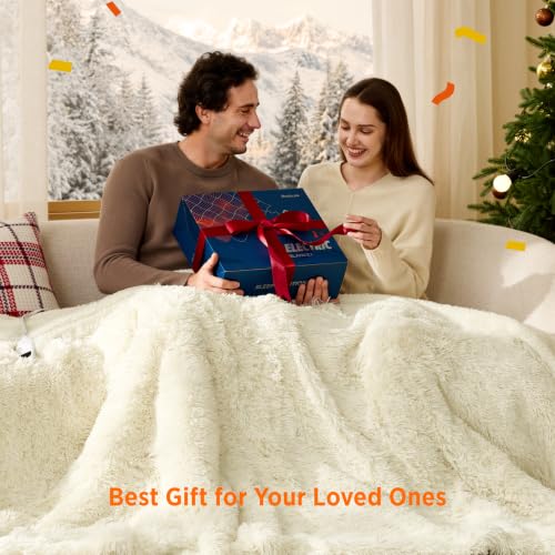 Image of Bedsure Faux Fur Heated Blanket Full Size, Long-Pile Electric Blanket, Grey