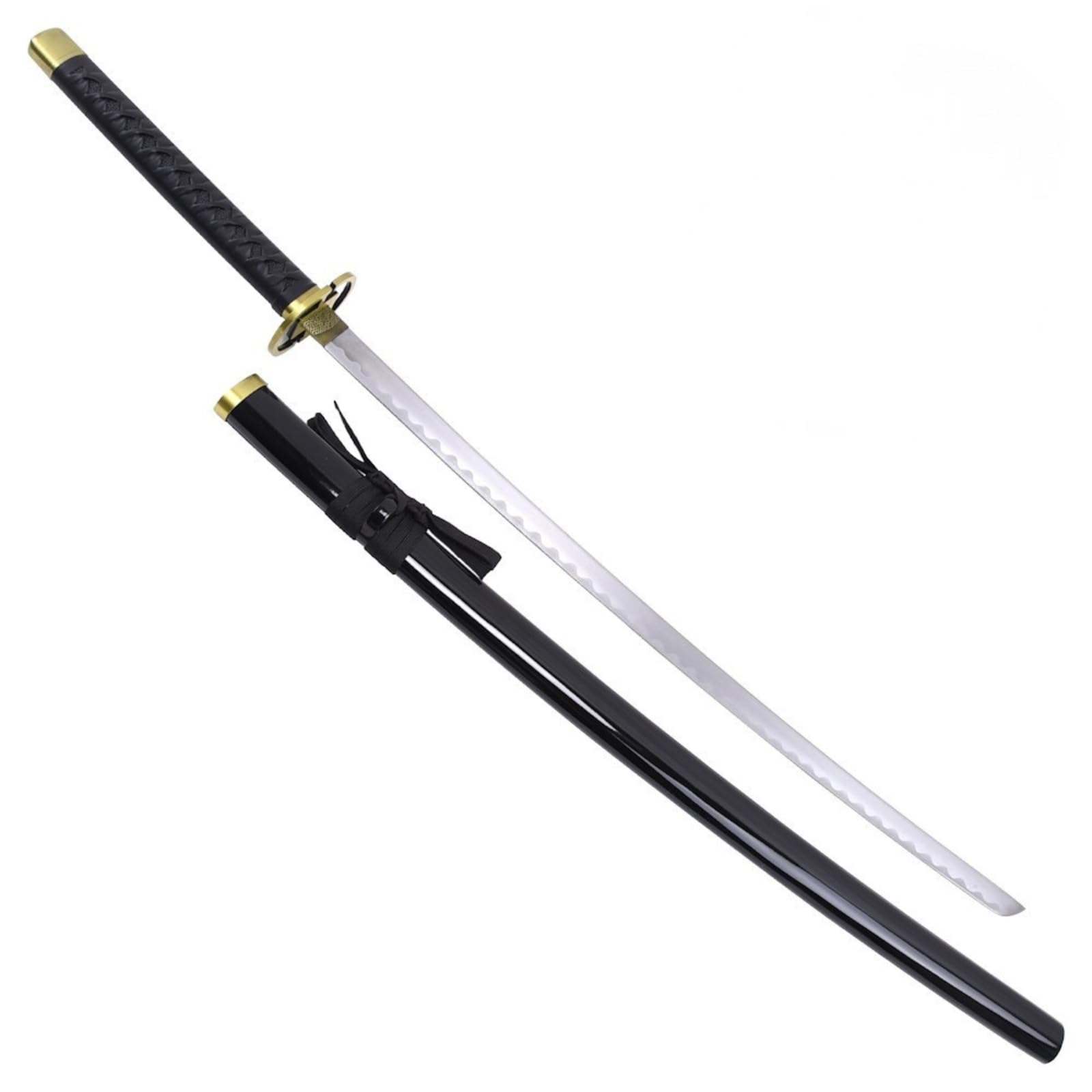 Katana Ornamentale Ispirata alla Spada di Gin Ichimaru da Bleach – Replica Anime in Acciaio con Fodero in Legno e Tsuba in Metallo – Katana Decorativa Cosplay da Collezione 102 cm