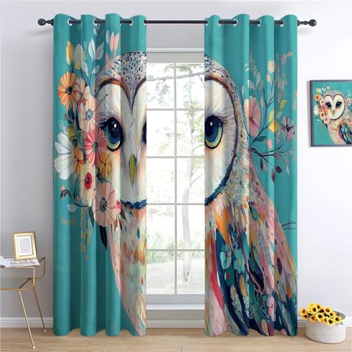 Rideaux occultants thermiques phoniques opaques hibou turquoise