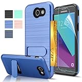 Galaxy J3 Emerge/Amp Prime 2/Express Prime 2/J3 Prime Case with HD Screen Protector,AnoKe[Card Slots Holder][Wallet] Kickstand Plastic TPU Hybrid Case for Samsung Galaxy J3 2017 KC1 Deep Blue