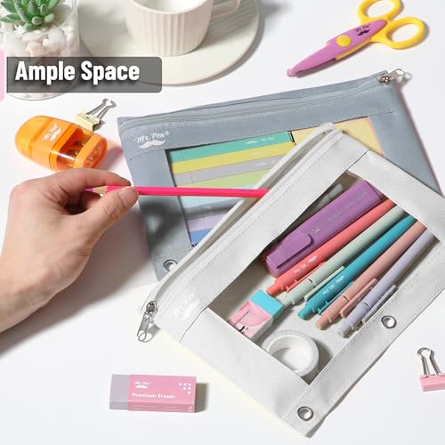 Image of Mr. Pen- Pencil Pouch for 3 Ring Binder, 2 Pack, 10 inchx6.75 inch, Smooth Zipper | Clear Window, Large Capacity Pencil Case with 3 Reinforced Grommets for School, Office, Supplies Storage | Clear Window, Large Capacity Pencil Case with 3 Reinforced Grommets for School, Office, Supplies Storage