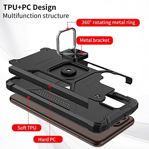 FLLAO Rugged Armor Case Compatible with Samsung Galaxy M53 5G with 2 Screen Protector, Military Grade Shockproof Cover with Ring Holder Car Mount, Drop Tested Duty Armor Protective Case - Black