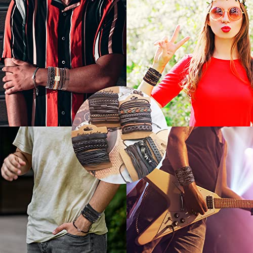 Sonnyx 44 Pcs Braided Leather Bracelets For Men Women Woven Cuff Wrap Bracelets Hemp Cords Wood Beads Ethnic Tribal Bracelets Adjustable Leather Wristbands #TOP5