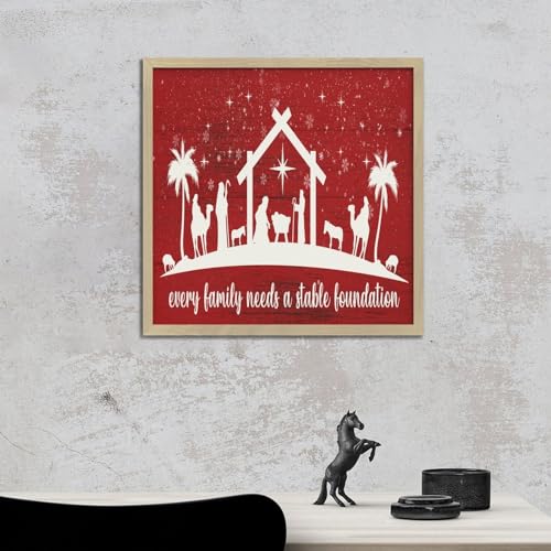 Crèche de Noël déco murale en bois style ferme 30x30