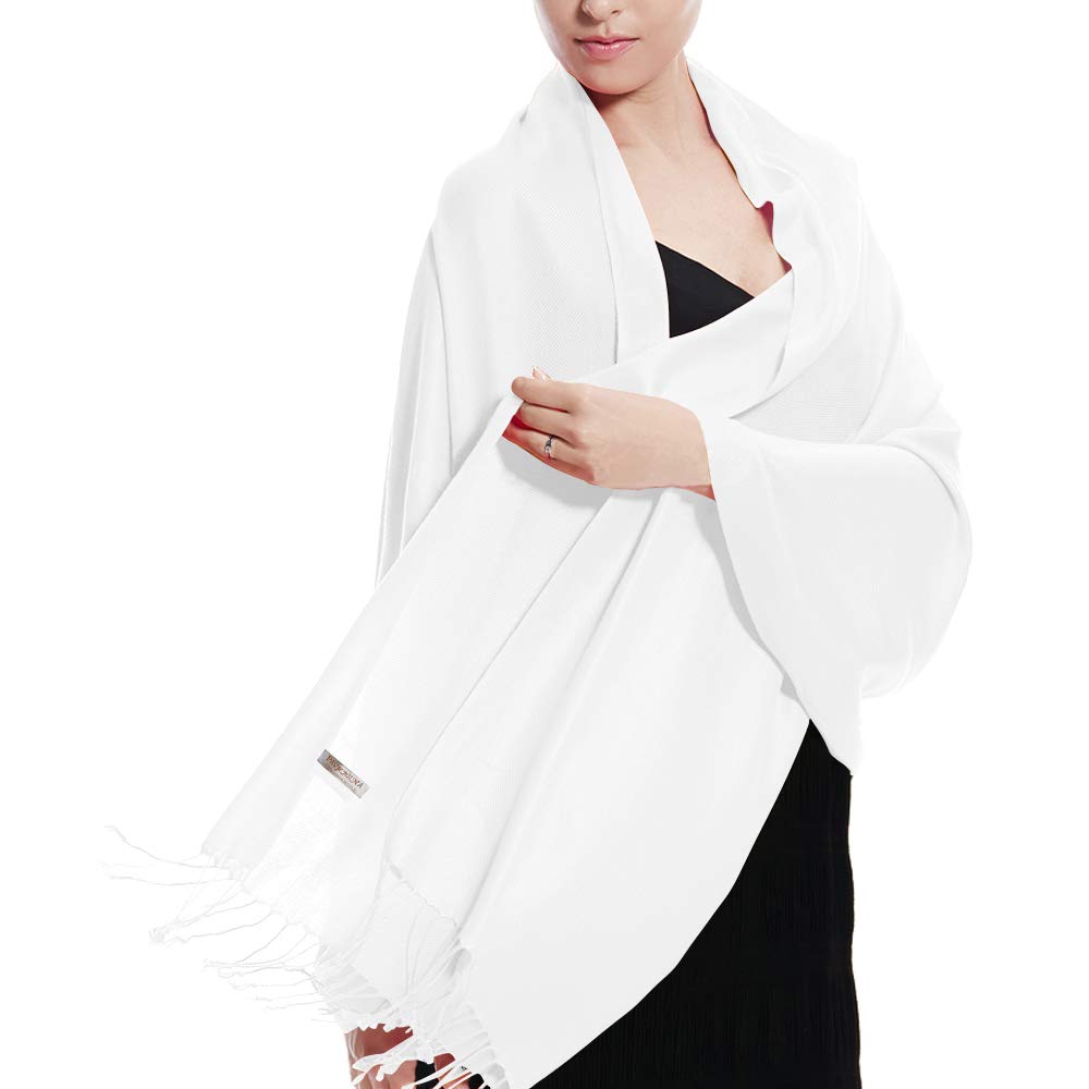 TZ PromisePashmina Wedding Large Soft Plain Shawl/Wrap/Scarf for Women (White)