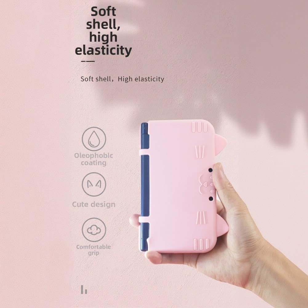 Silikon Schutzhülle für New 3DS LL/XL, stoßfeste Tasche mit niedlichem 3D-Katzenmuster, weiche Hülle mit präzisen Ausschnitten für Tasten und Anschlüsse, rosa(Blue)