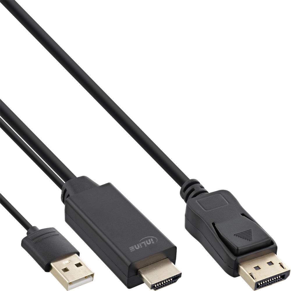 InLine® Câble convertisseur HDMI vers DisplayPort 4K Noir/doré 5 m