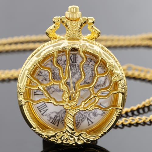 Image of Tiong Pocket Watch Hollow Tree of Life Design Roman Numerals Engraved Bible Verse Quartz Pocket Watch with Chain Custom Pocket Watch Birthday Gifts