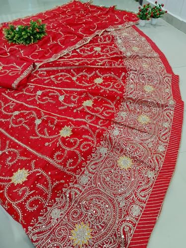 Image of Fancy Heavy Embroidery Work Shimmer Silk Semi-stitched Rajputi Poshak For Women Rajasthani Lehenga Choli