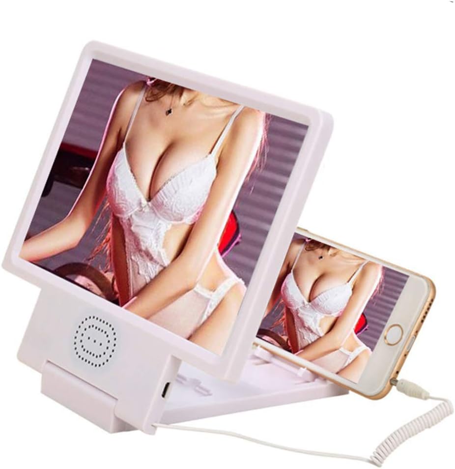 Mobile Phone Screen Magnifier, 8.5" Foldable with Speaker Video Stand for All Smartphones,White