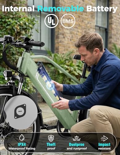 Jasion 26″ Electric Bike for Adults, Internal Removable