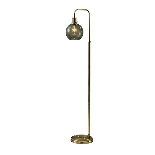 Globe Smoked Glass Floor Lamp with Antique Brass Finish –