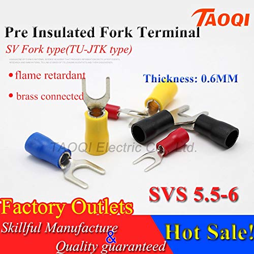 Davitu 500pcs/pack SVS5.5-6 Pre Insulated Fork Spade Wire Connector Electrical Crimp Terminals U-type Cold-pressed terminal - (Color: Black)