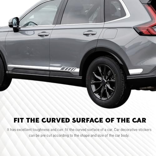Image of 2PCS Car Side Skirt Decals, Auto Body Large Stickers, Waterproof PVC Racing Long Stripes Personalized Stickers, Car Stripe Stickers Decor Racing Accessories for Cars Trucks SUVs (White)