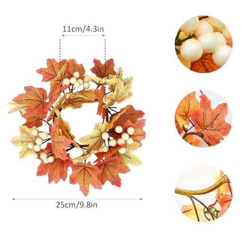 Bacucine Herbstkränze, kleine Kerzenringe mit Ahornblättern, Kerzenhalter, künstlicher Blumenkranz für Hochzeit, Bauernhaus, Tür, Zuhause, Tisch, Heimdekoration, 4 Stück