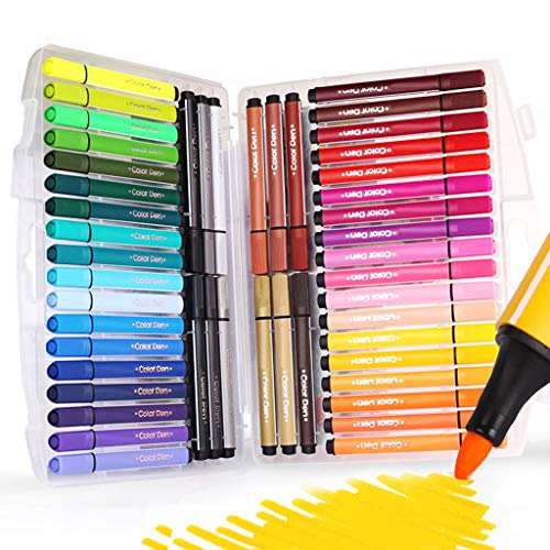Stylos de couleur Lavable, SAYEEC 36 Couleurs assorties Non toxique Aquarelle Stylo à pointe en fibre fine avec étui pliable - Idéal pour les livres à colorier / Manga / Bande dessinée / Esquisse