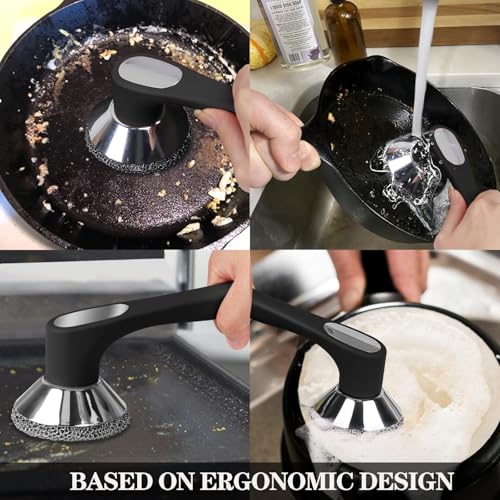 Image of Cast Iron Cleaner Scrubber with Long Handle- Welded Fine Chain Mail Scrubber Skillet Cleaning Kit- Metal Brush Chain Scrubbing Sponge to Clean Skillet, Stove, Griddle, Wok, Dutch Oven