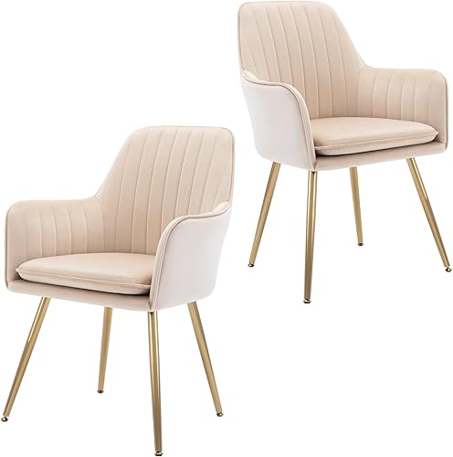 Gold Thumb Juego de 2 sillas de comedor de terciopelo con respaldo medio, sillón moderno de ocio con patas chapadas en oro, silla tapizada para sala