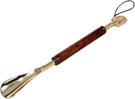 SkyWalker Metal Solid Brass Shoe Horn with Mahogany Wooden Handle and Brass Horse's Head, 16 Inch Long