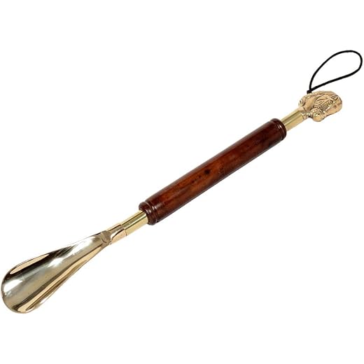 Brass Shoe Horn with Mahogany Handle 16 Inch