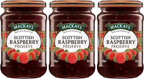 Image of Mackays Scottish Raspberry Preserve Jam 340gm | Imported from Scotland | Made with Whole Fruits | Vegan | Gluten-Free | No Artificial Colors or Preservatives (Pack of 3)