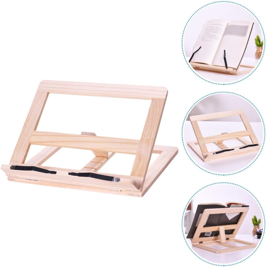DECHOUS Adjustable Wooden Book Stand for Reading and Cooking, Sturdy Wood and Steel Multi-Function Book Holder with Portable Design, for Students and Kitchen Use