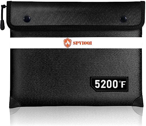 SPVIOQI Fireproof Document Bag 5200°F with Heat Insulated, Fireproof Money Bag for Cash with Zipper and Reflective Strip, 14.2” X 11” Fireproof Safe Storage Pouch for Valuables