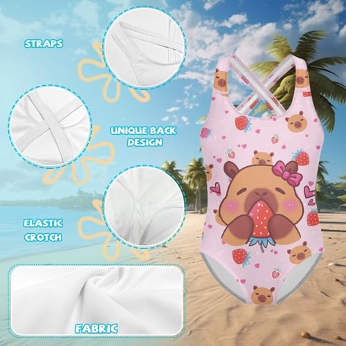 Image of Girls Swimsuit Criss Cross Back 1-Piece Summer Beach Swiwmear