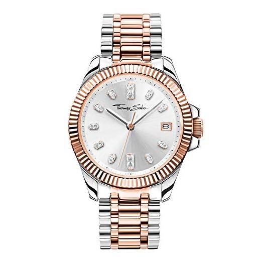 THOMAS SABO Reloj Analógico para Mujer de Cuarzo con Correa en Acero Inoxidable WA0371-277-201-33 mm