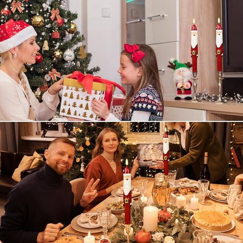 Image of Christmas Flameless Taper Candles, LED Flameless Candlesticks with Remote Timer, 2 Pcs Christmas Santa LED Taper Candles with 3D Flame, Christmas Decorations for Home Decor(0.79 inch x 11.4 inch)